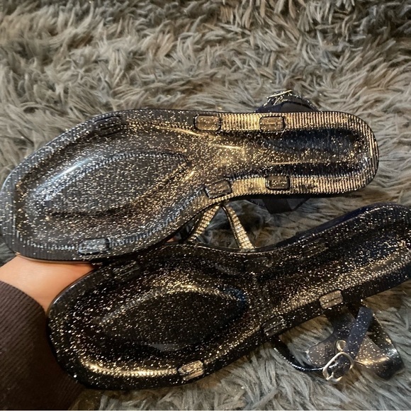 Ladies Sole Mates Black Glitter Rhinestone Sandal - Picture 4 of 4